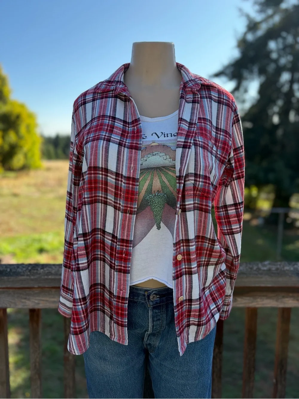 J. Crew Red & White Plaid Long-Sleeve Button-Down Flannel Shirt Women’s Size 2